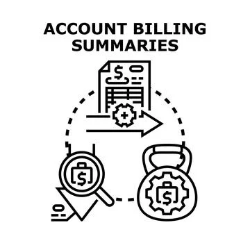 Billing account summary analyzing financial data process Stock Illustration
