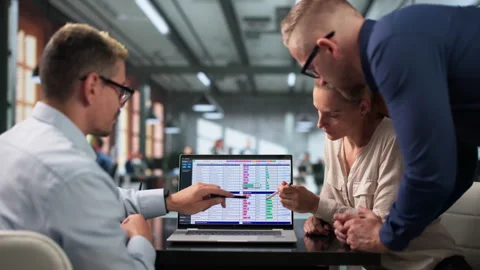 Billing Analyst And Team Reviewing Coding Spreadsheets Stock Footage 337628597