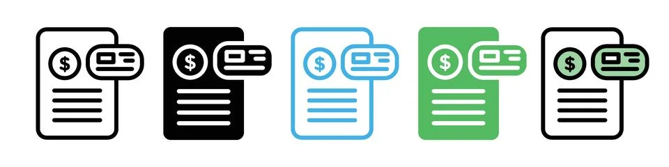 Billing and Invoice Document Icon Set for Payment Processing Stock Illustration
