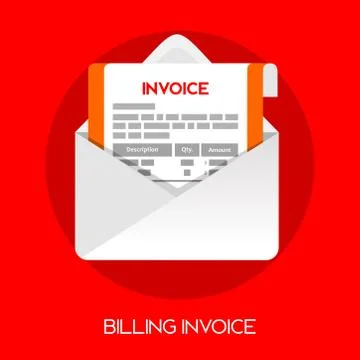 Billing invoice icon mail with bill note invoice shadow flat style illustration Stock Illustration