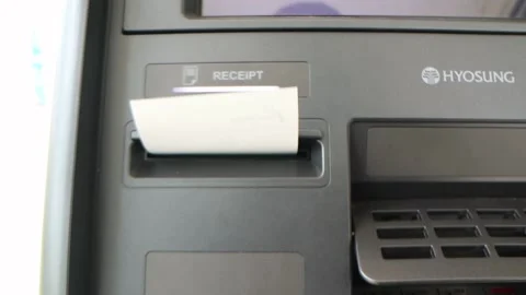 Billing machine out of the ATM machine. Take cash at the ATM machine Stock Footage 239692251
