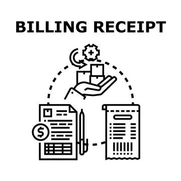 Billing receipt creating financial transaction management process Stock Illustration