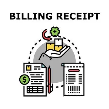 Billing receipt creating financial transaction management process Stock Illustration