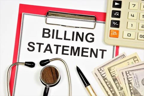 Billing statement. Text inscription in the form on the medical file. Stock Photos