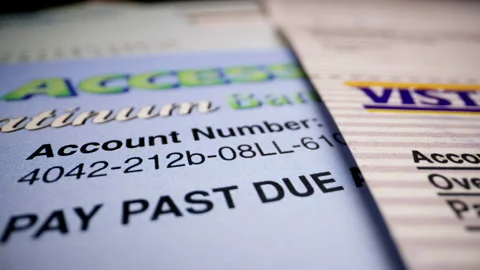 BILLING STATEMENTS, CLEARED ARTWORK.  ECU, 4K SLIDER SHOT.  NO PEOPLE. Stock Footage 142479073