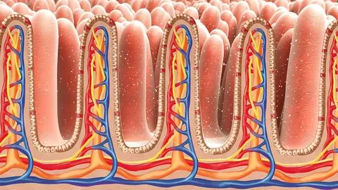 Billions of microbiome attack and destroy virus inside gut. Stock Photos