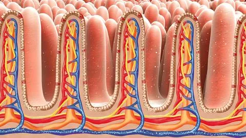 Billions of microbiome attack and destroy virus inside gut. Stock Photos