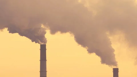 Billowing steam from smoke stack filling sky, super slow motion close up Stock Footage 100138810