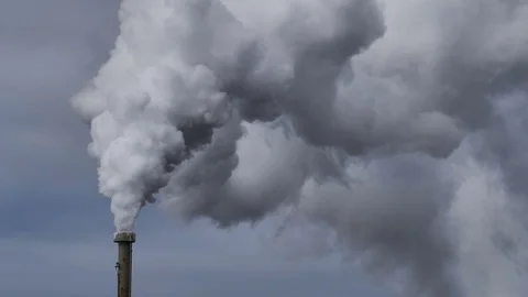 Billowing steam from smoke stack, super slow motion close up Stock Footage 78984456