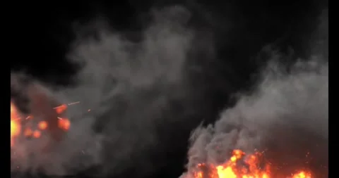Billowing Thick Grey Smoke with Fire VFX Overlay On Black Screen Vídeo Stock 332724940