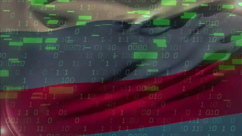 Billowing tricolor flag initiating binary digits and blocks multiplying, Stock Footage 312415565