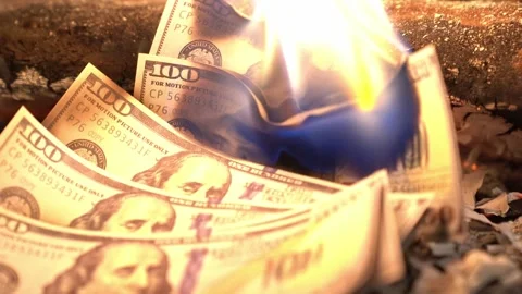 Bills of 100 dollars burning 4K Stock Footage 255022776