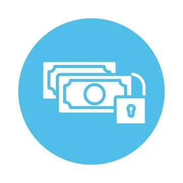Bills dollars with padlock block style icon Stock Illustration