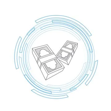 Bills flying through the digital space. Illustrazione stock