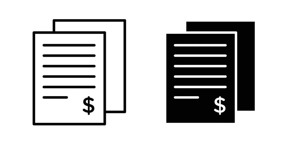 Bills icon black vector isolated on white Stock Illustration