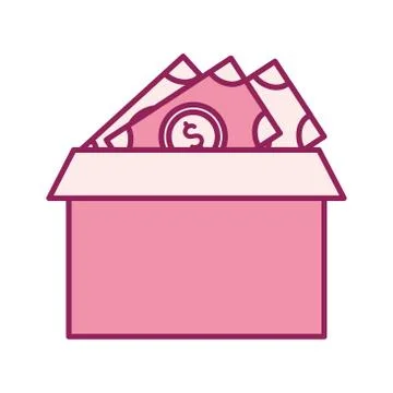 Bills inside box line and fill style icon vector design Illustrazione stock