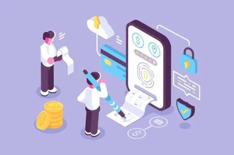 Bills online payment via mobile application Stock Illustration