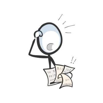 Bills to pay. Vector simple choked man in debt with pay check. Stickman no face Stock Illustration