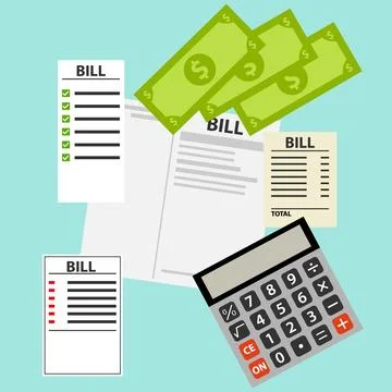 Bills for utilities, receipts Stock Illustration