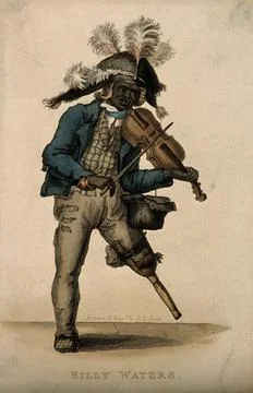 Billy Waters, a one-legged busker. Coloured engraving by T.L. Busby. Stock Illustration