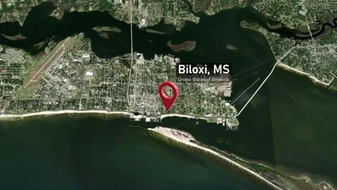 Biloxi City Map Zoom (MS, USA) from Space to Earth Stock-Footage 295379859