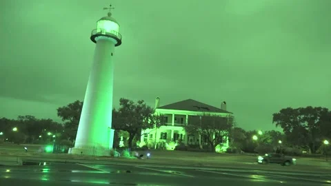 Biloxi lighthouse viewed through night vision goggles. 4K Stock Footage 171727252