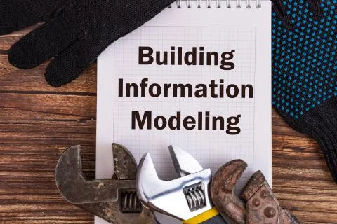 BIM - Building information modeling concept on a notebook Foto stock