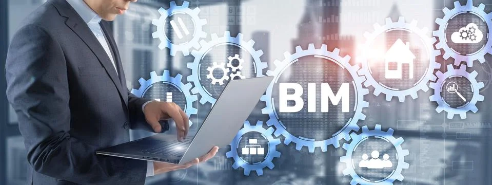 BIM Building Information modeling engineering software system. Mixed media. Stockfoto's