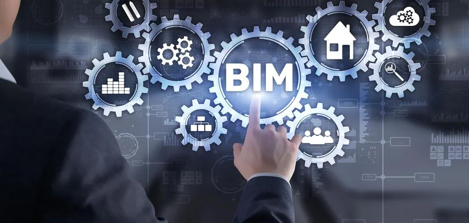 BIM Building Information modeling engineering software system. Mixed media Stock Photos