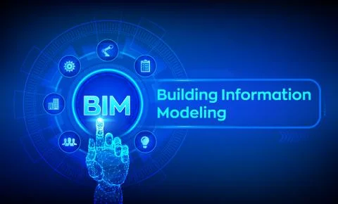 BIM. Building Information Modeling Technology concept on virtual screen. Busi Stock Illustration
