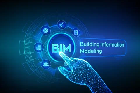 BIM. Building Information Modeling Technology concept on virtual screen. Busi Stock Illustration