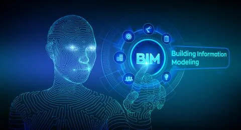 BIM. Building Information Modeling Technology concept on virtual screen. Busi Stock Illustration