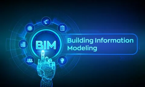 BIM. Building Information Modeling Technology concept on virtual screen. Busi Stock Illustration