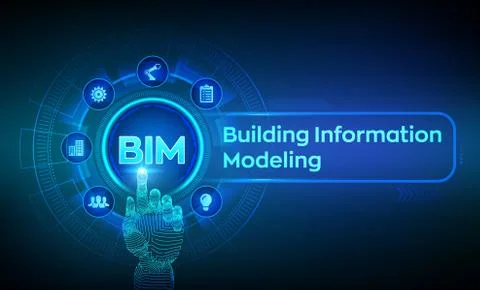 BIM. Building Information Modeling Technology concept on virtual screen. Busi Stock Illustration