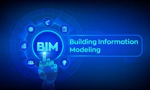 BIM. Building Information Modeling Technology concept on virtual screen. Busi Stock Illustration