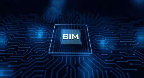 BIM Building Information Modeling Technology concept on virtual screen Stock Illustration