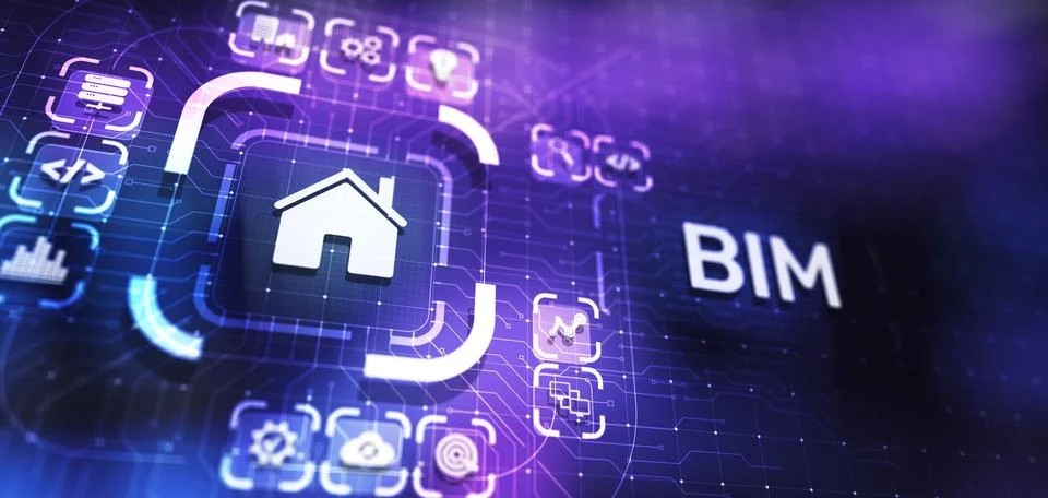BIM Building Information Modeling Technology concept on virtual screen. Stock Illustration