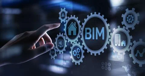 BIM Building Information Modeling Technology concept on virtual screen. Stock-Fotos