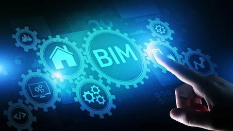 BIM Building Information Modeling Technology concept on virtual screen. Fotos de archivo
