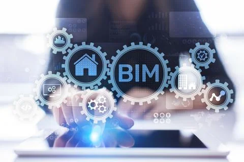 BIM Building Information Modeling Technology concept on virtual screen. Fotos de archivo