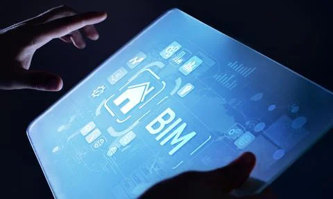 BIM Building Information Modeling Technology concept on virtual screen Fotos de archivo