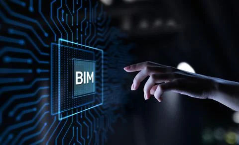 BIM Building Information Modeling Technology concept on virtual screen Fotos de archivo