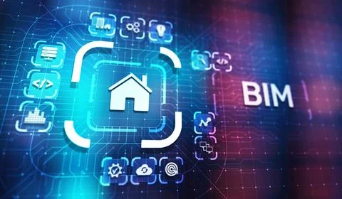 BIM Building Information Modeling Technology concept on virtual screen. Fotos de archivo
