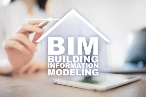 BIM - Building information modeling on virtual screen. Fotos de archivo