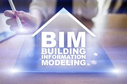 BIM - Building information modeling on virtual screen. Fotos de archivo