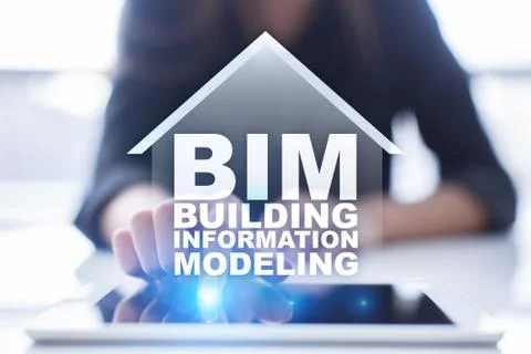 BIM - Building information modeling on virtual screen. Fotos de archivo