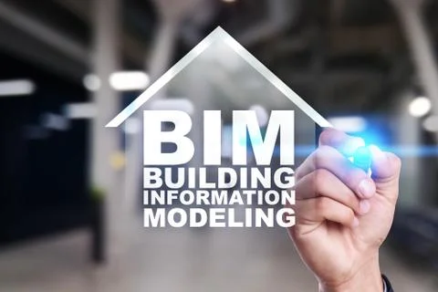 BIM - Building information modeling on virtual screen. Fotos de archivo
