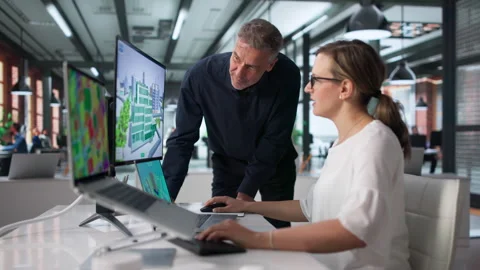 BIM Manager Reviews 3D Building Model Stock Footage 336366629