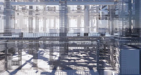 BIM model of building with transparent walls Stock Footage 120420343