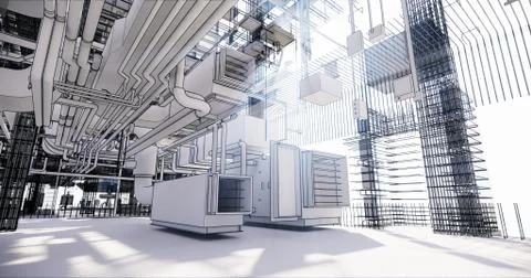 BIM model conceptual visualization of the utilities of the building Stock Illustration